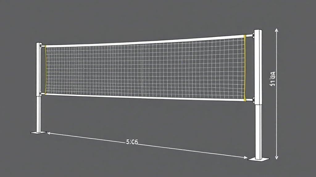 배드민턴 네트와 포스트의 설치 구조를 보여주는 측면도